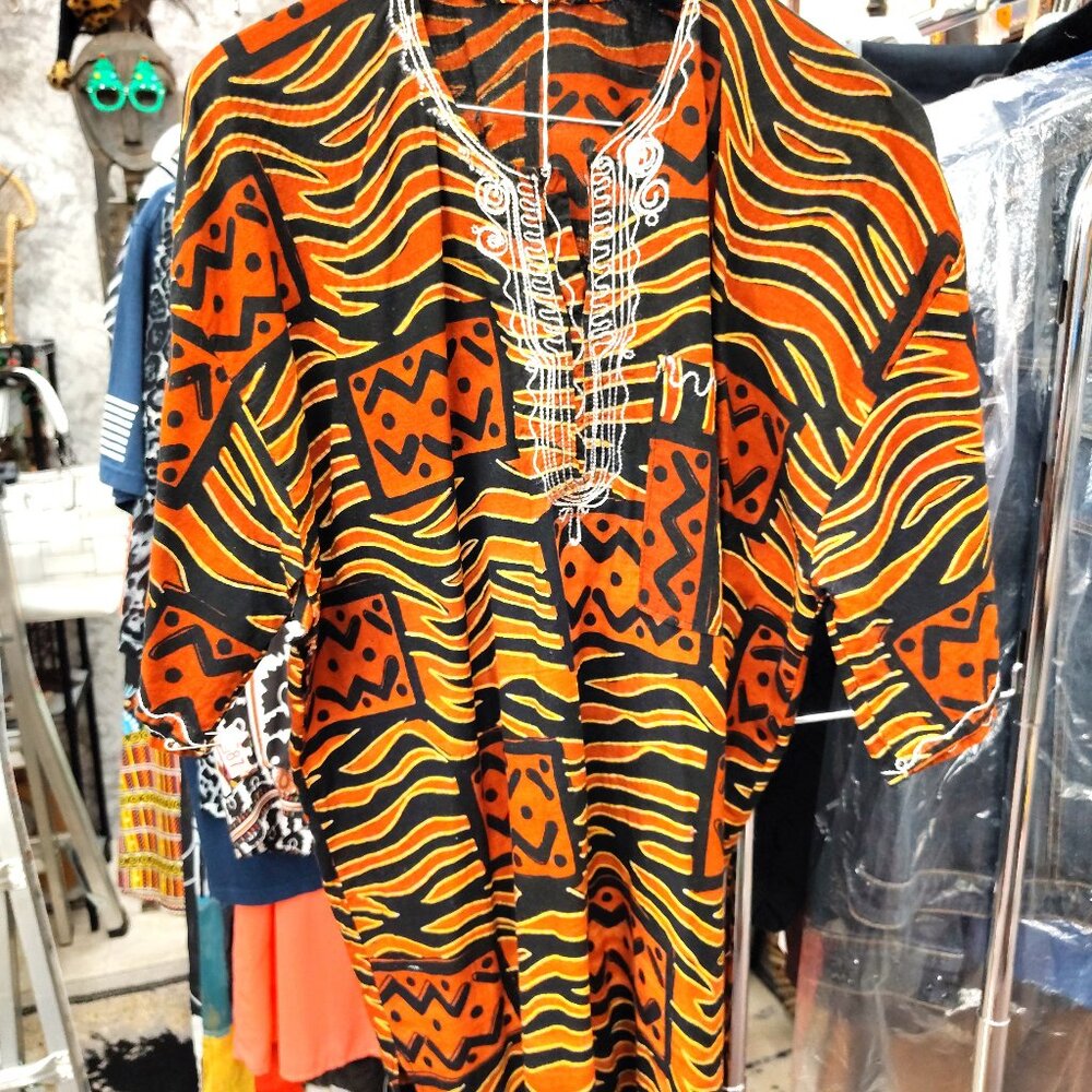 SOLD!! Men's African Print Tiger Shirt with Chest Pocket and White Embroidery